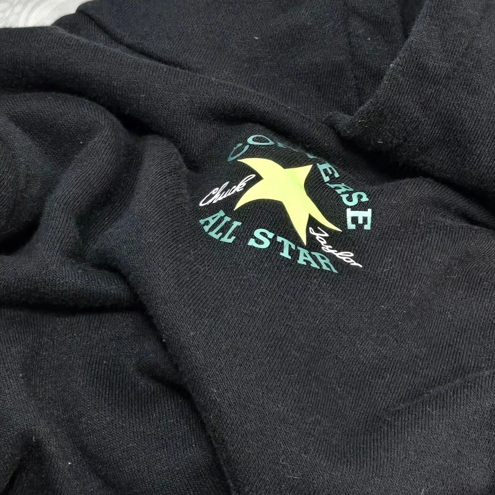 Converse All Star Kids Black Pullover Hoodie Chuck Taylor Logo Tape Size M 10-12